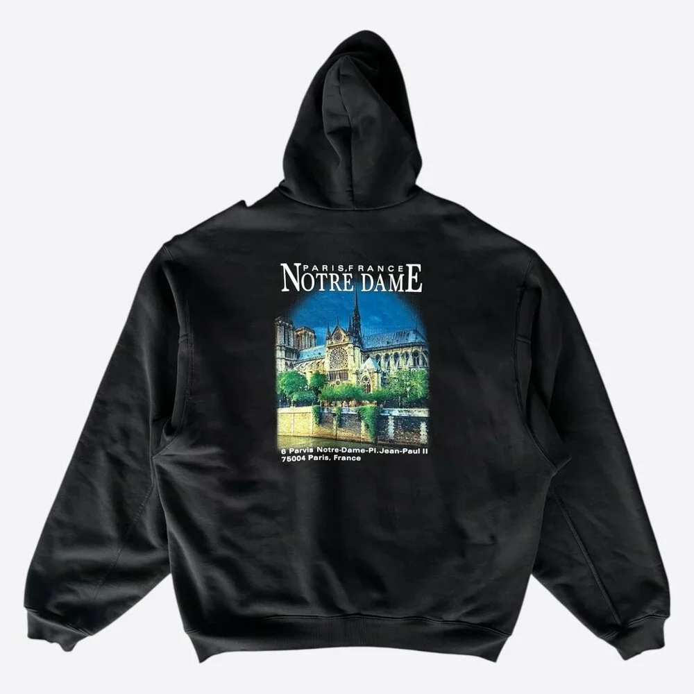Balenciaga Black Notre Dame Distressed Hoodie - Picture 2 of 6